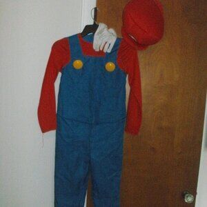 Super Mario Nintendo Cosplay Dress Up 4 piece Costume HAT JUMPSUIT GLOVES M 7-8